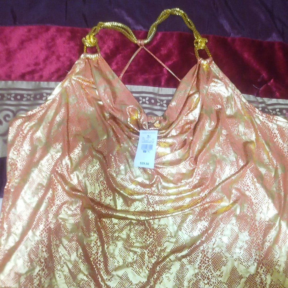 Ashley Stewart Top with Gold Accents and Gold Strap